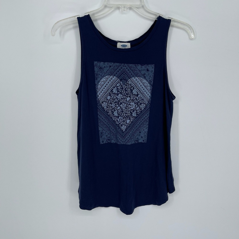 Old Navy Women's Blue Floral Heart Bandana Print Graphic Tank Top Size S